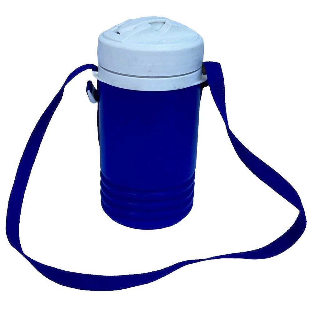 Igloo‎ Vintage 1 Quart Water Bottle Cooler Thermos Blue Carry Strap